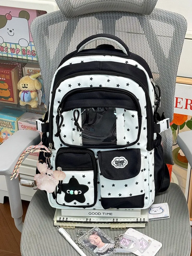 Niedlicher Schulrucksack mit Sternenmuster und vielen Fächern