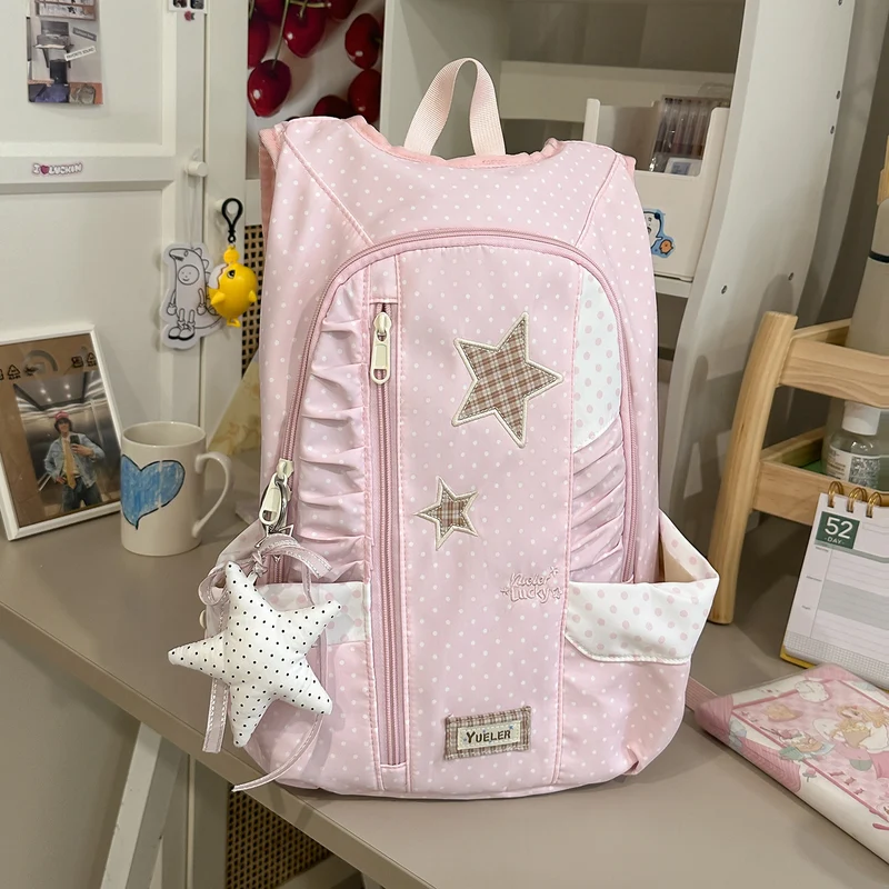 Niedlicher Schulrucksack mit Sternenprint und Rüschen