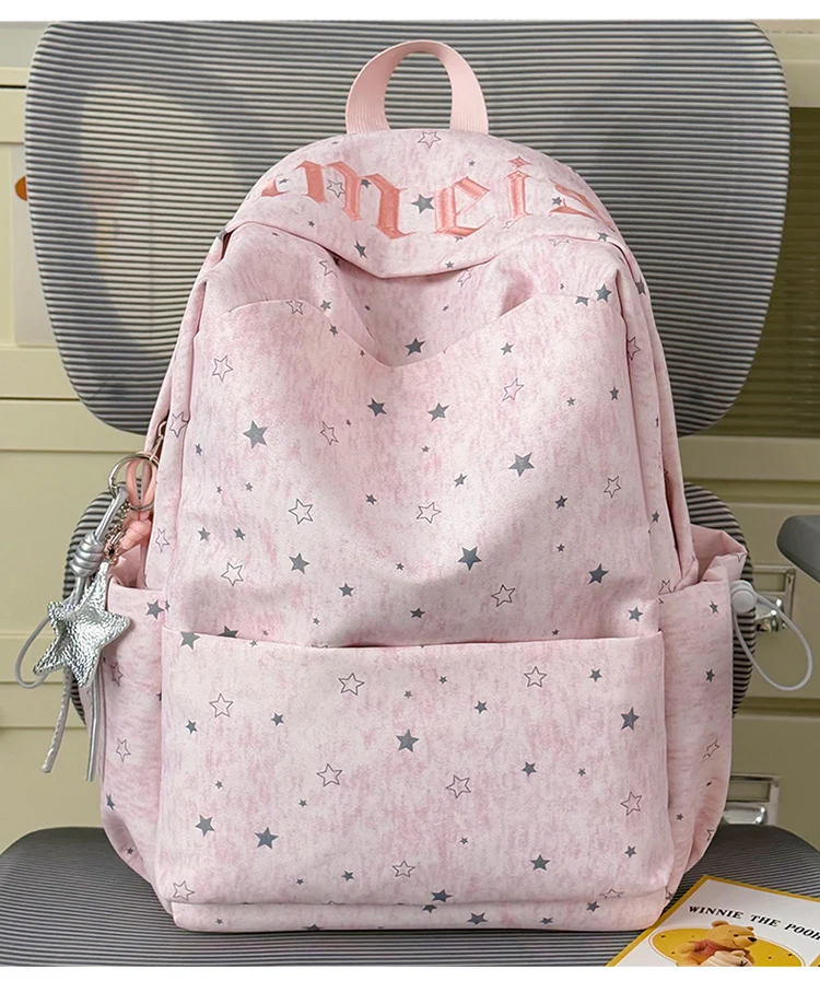 Schulrucksack mit Sternenmuster und mehreren Fächern