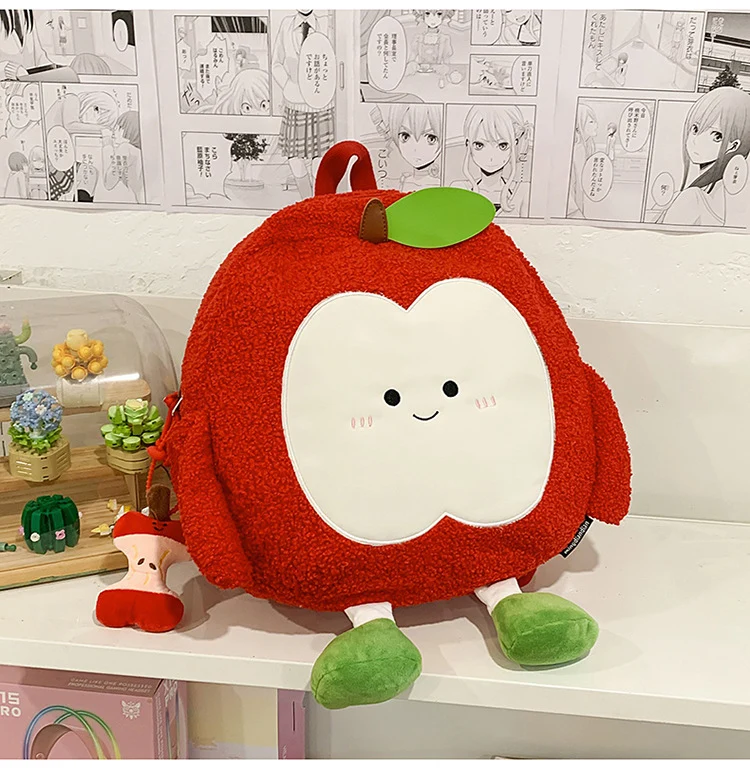 Niedlicher apfelförmiger Plüschrucksack für Kinder
