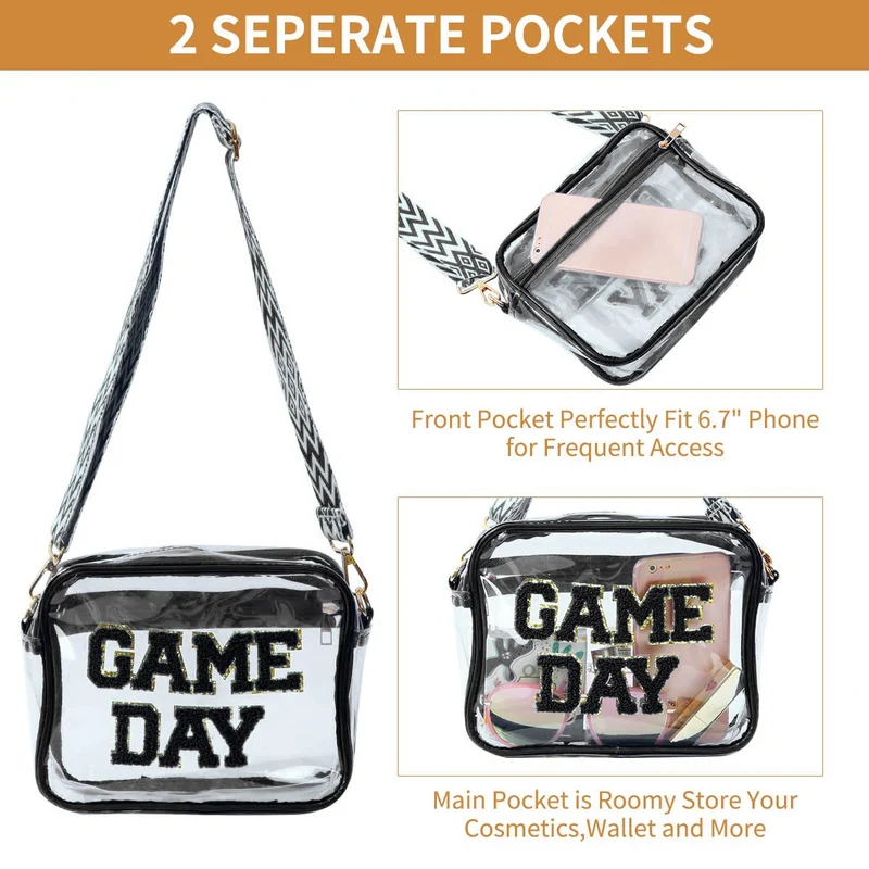 Transparente Umhängetasche mit modernem Game Day Print Skanto