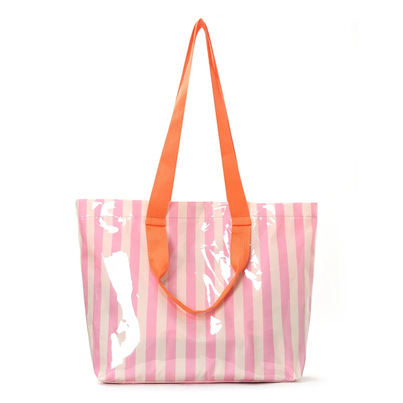 Geräumige Strandtasche mit transparentem Design und bunten Streifen Skanto