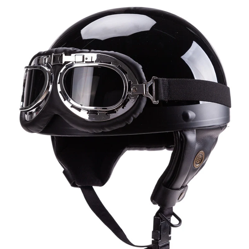 Motorradhelm im Vintage-Stil mit offenem Visier und Brille Skanto