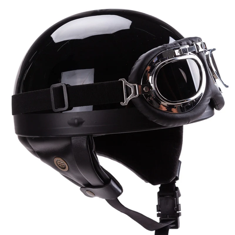 Motorradhelm im Vintage-Stil mit offenem Visier und Brille Skanto