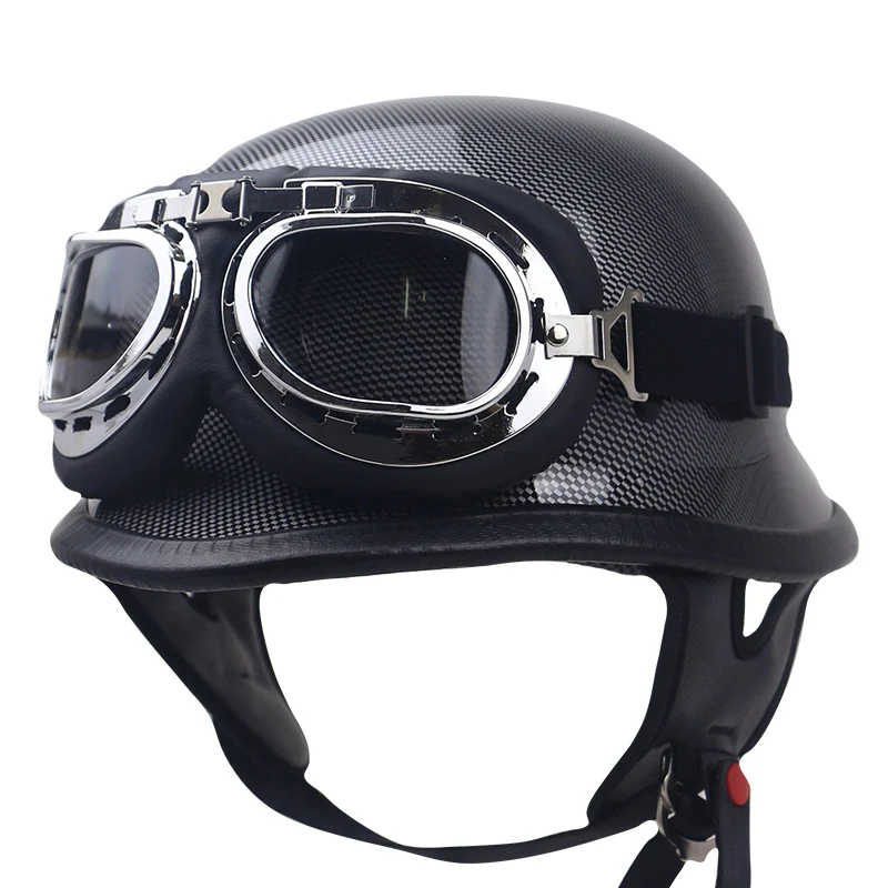 Vintage Leder Motorradhelm mit Brille Skanto