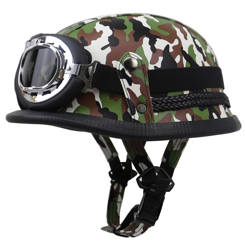 Vintage Leder Motorradhelm mit Brille Skanto