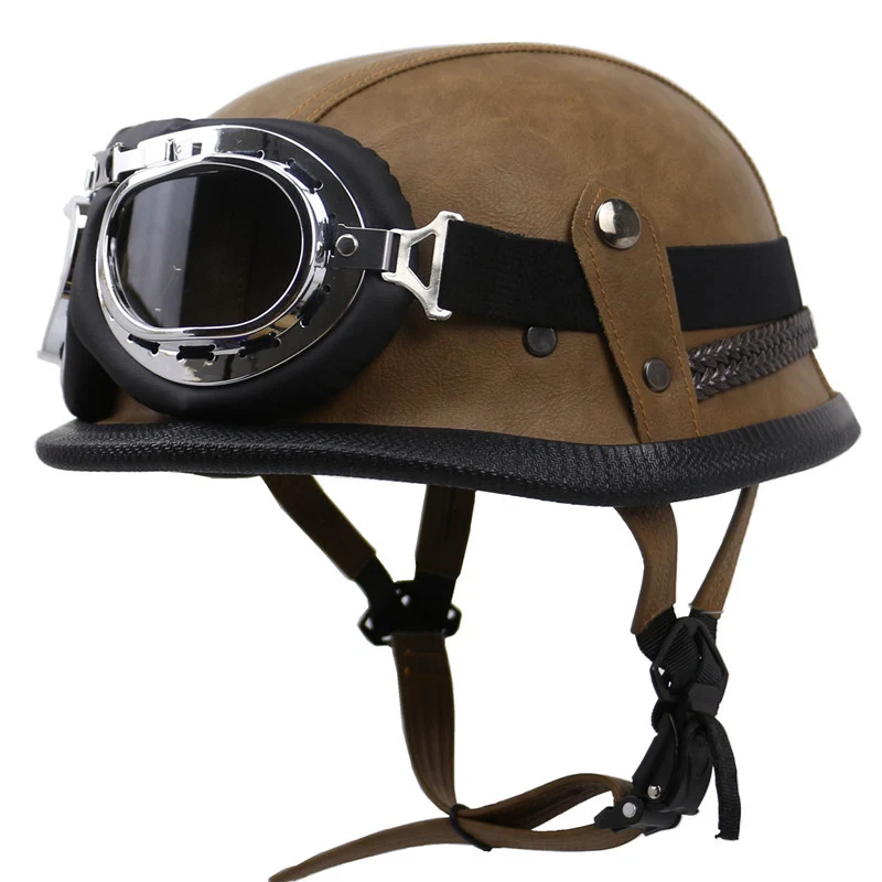 Vintage Leder Motorradhelm mit Brille Skanto