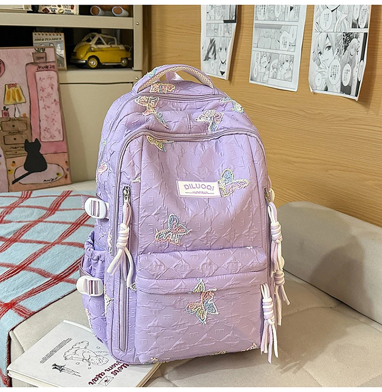 Robuster Schulrucksack mit Blumenstickerei Skanto