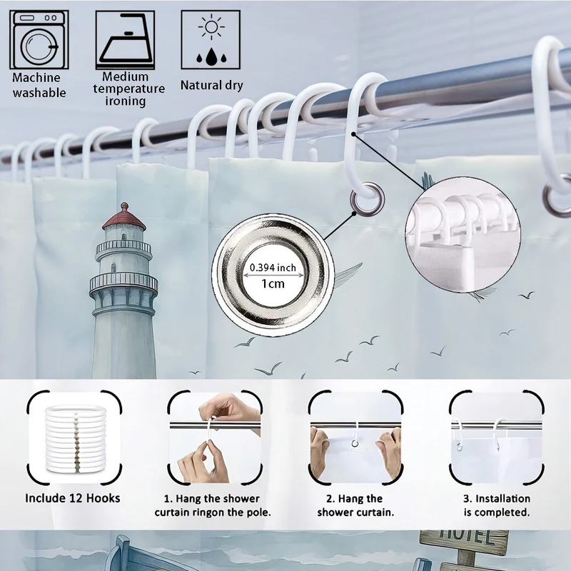 4-teiliges Badezimmer-Set im Küsten-Leuchtturm-Design Skanto