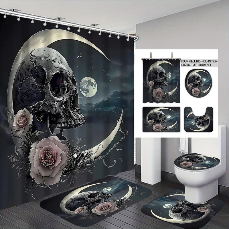 Badezimmer-Set mit künstlerischem Totenkopfmotiv Skanto