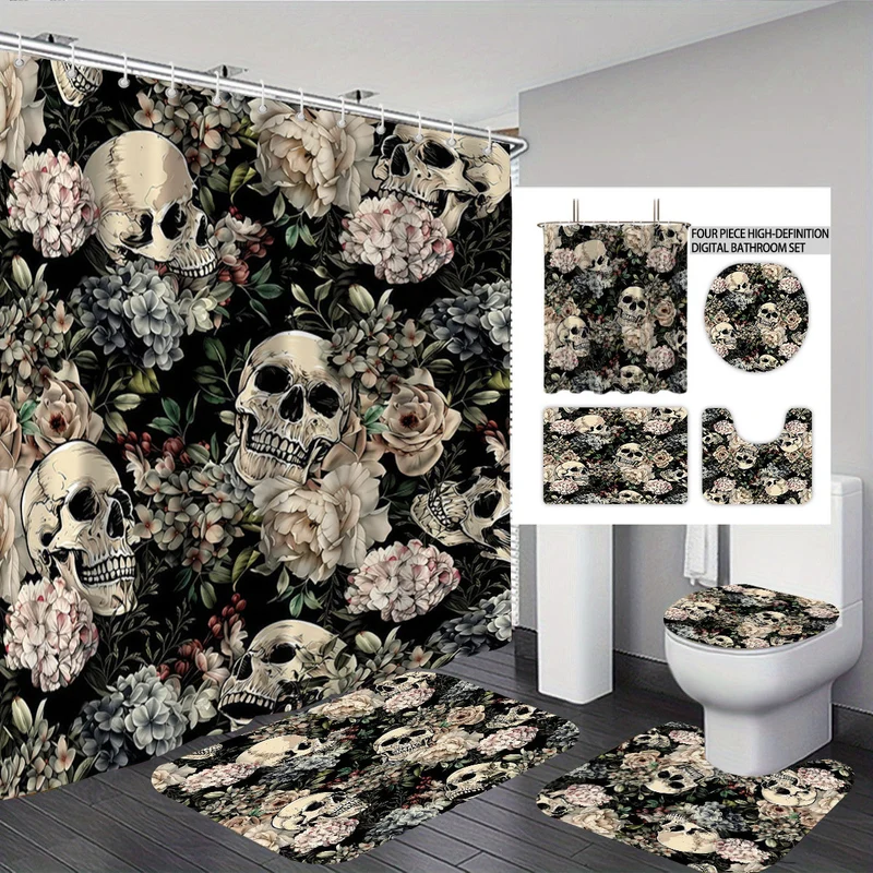 Badezimmer-Set mit künstlerischem Totenkopfmotiv Skanto