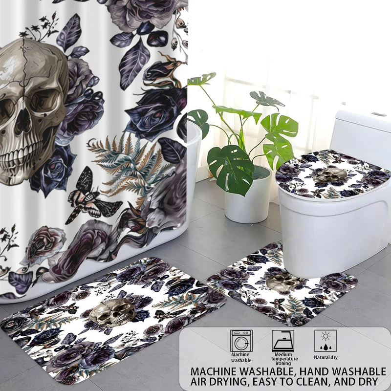 Badezimmer-Deko-Set mit künstlerischem Totenkopfmotiv Skanto