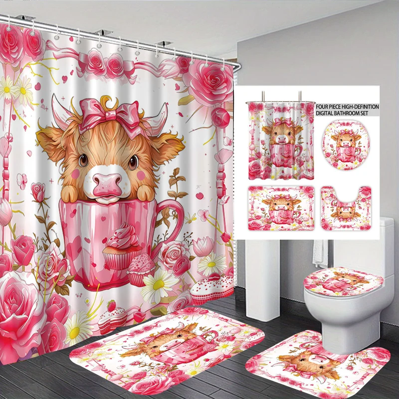 Badezimmer-Set mit künstlerischem Hochlandrind-Motiv Skanto