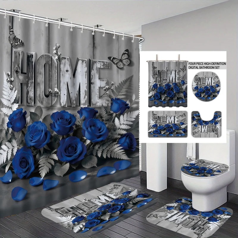 Badezimmer-Deko-Set mit künstlerischem Blumenmotiv Skanto