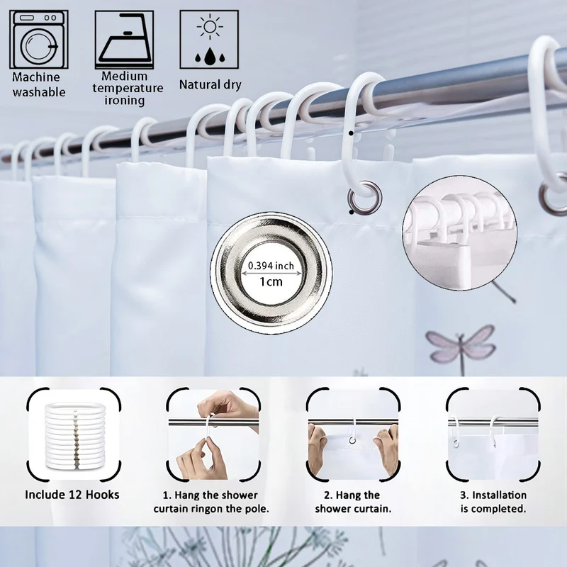 Vierteiliges Digitales Badezimmer-Set mit künstlerischem Libellenmotiv Skanto