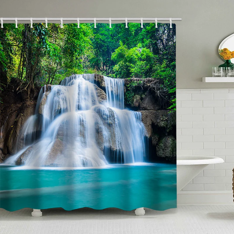 Duschvorhang mit malerischem Wasserfall-Print Skanto