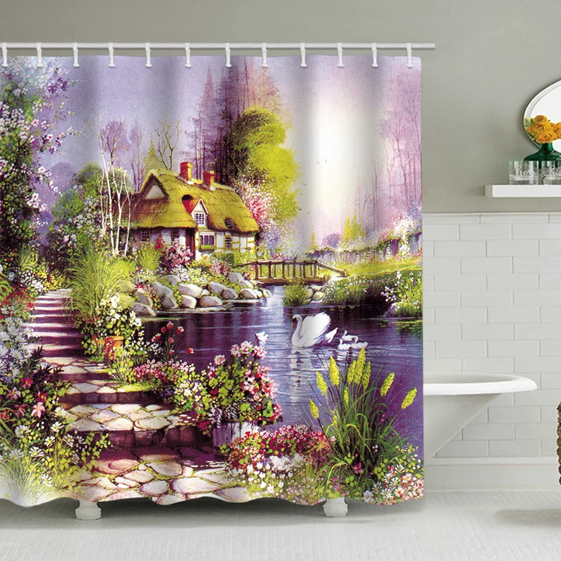 Duschvorhang im rustikalen Garten-Design Skanto