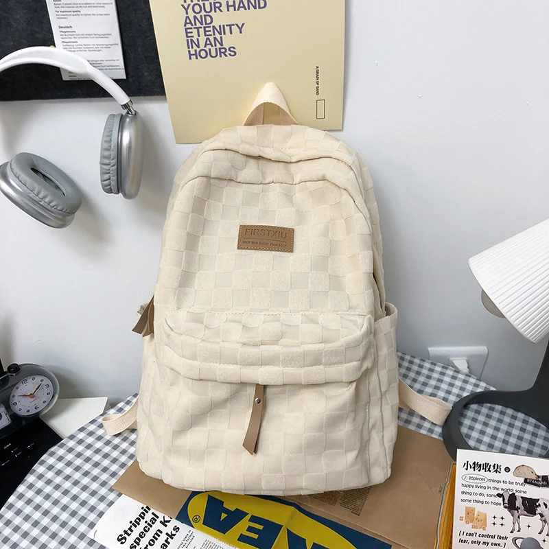 Karierter Schulrucksack Skanto mit Textur