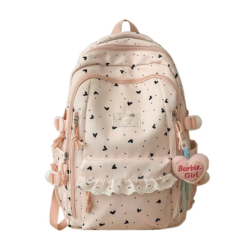 Rucksack Skanto mit Herzmuster und mehreren Fächern