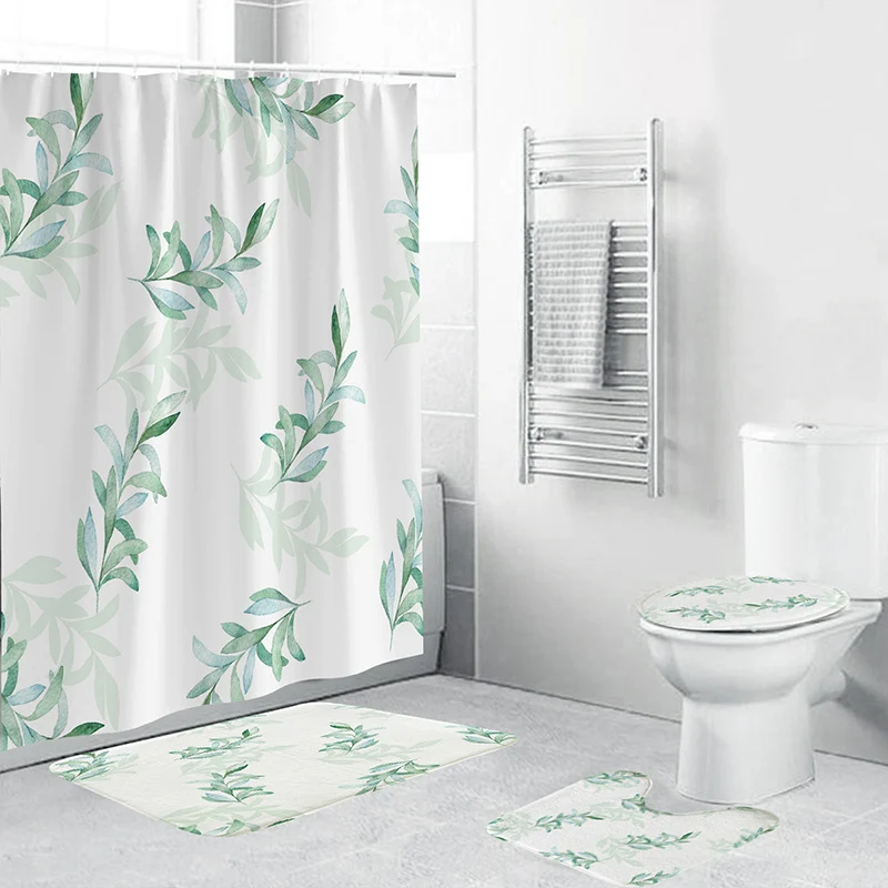 Badezimmer-Set mit tropischem Blätterdruck Skanto