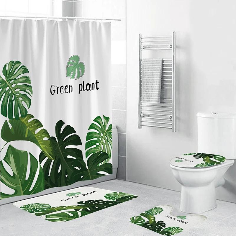 Badezimmer-Set mit tropischem Blätterdruck Skanto