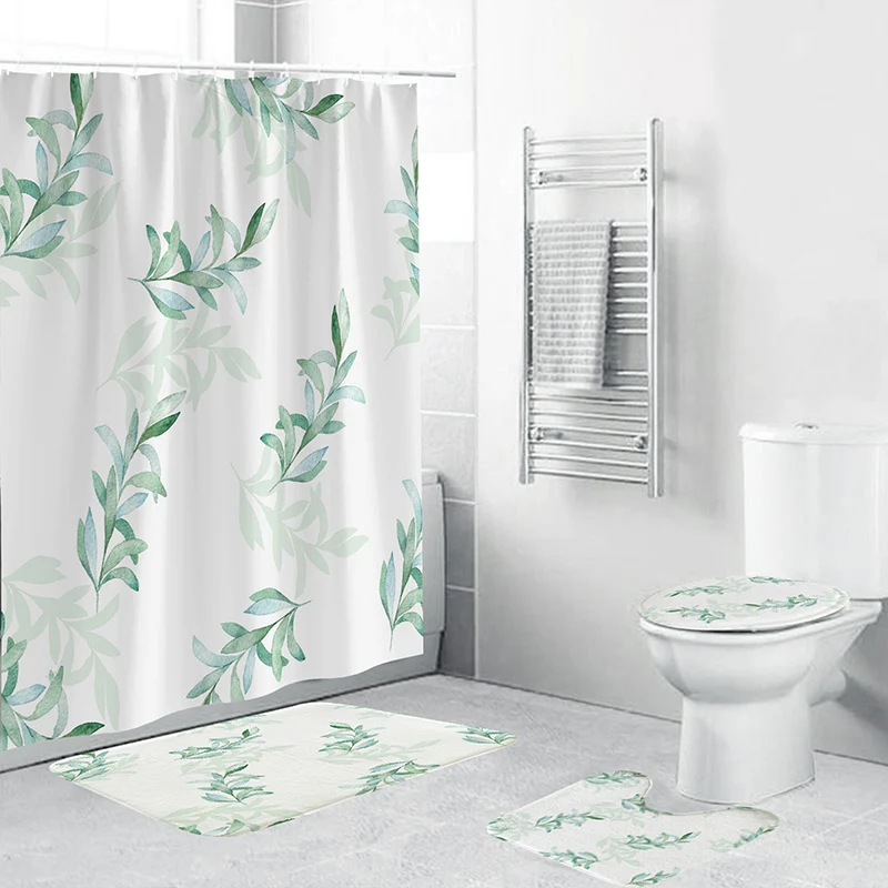 Badezimmer-Set mit tropischem Blätterdruck Skanto
