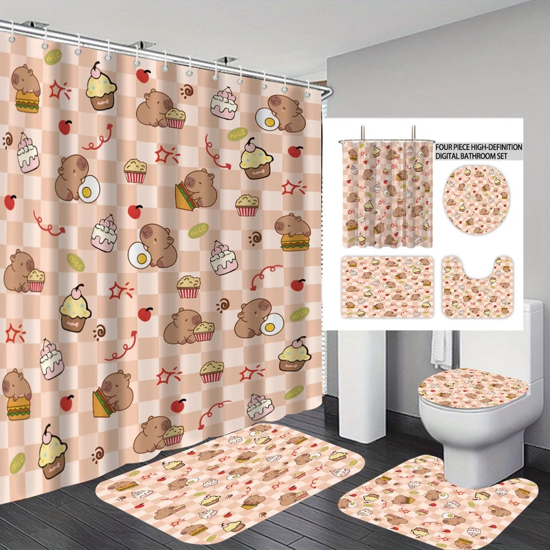 Vierteiliges Badezimmer-Set im niedlichen Bären-Design Skanto