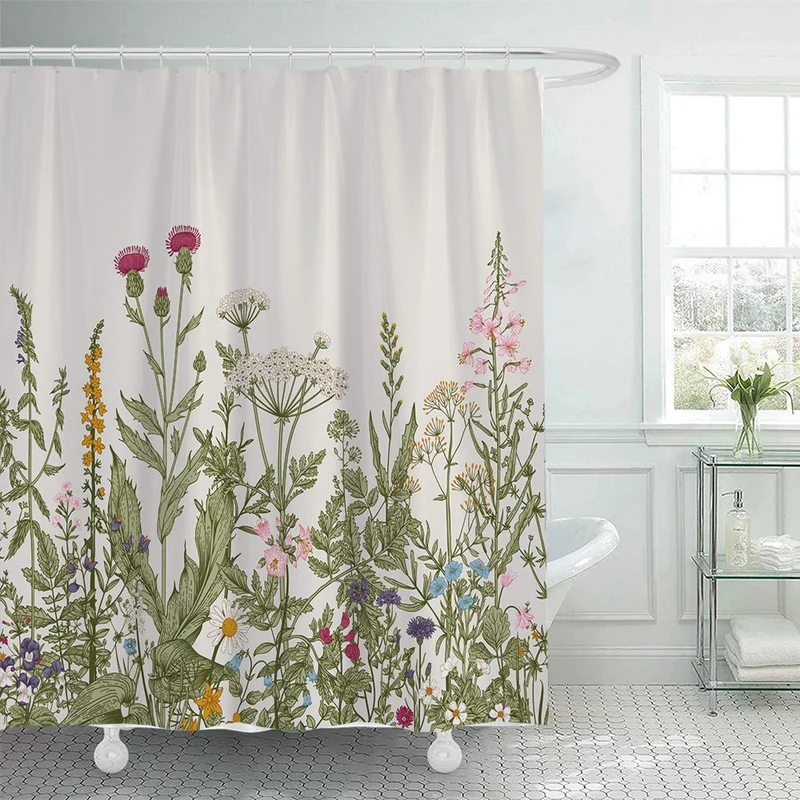 Duschvorhang mit botanischer Illustration Skanto