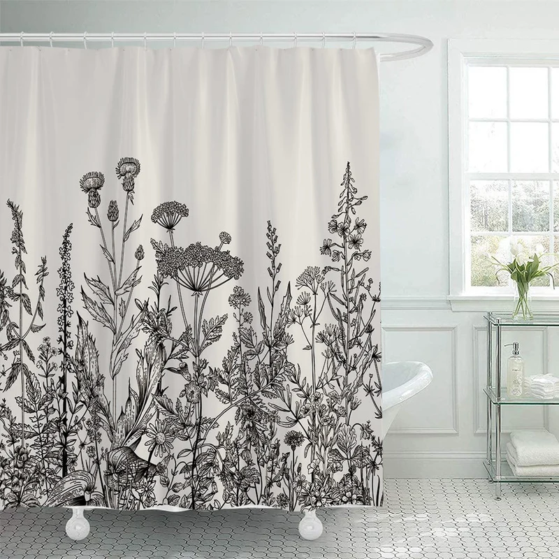Duschvorhang mit botanischer Illustration Skanto
