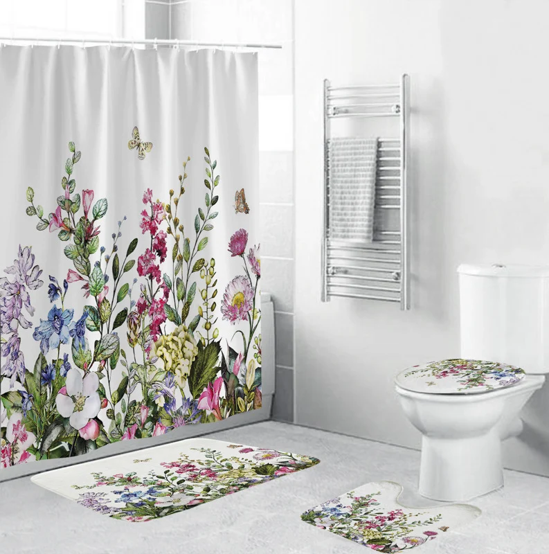 Badezimmer-Ensemble mit botanischem Blattgrün-Motiv Skanto