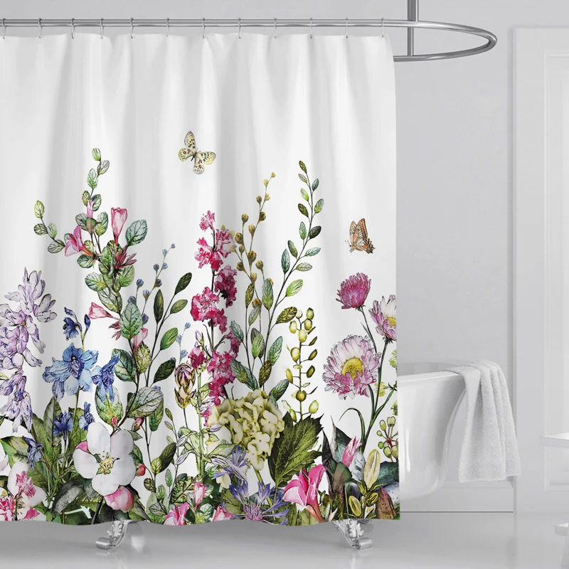 Badezimmer-Ensemble mit botanischem Blattgrün-Motiv Skanto