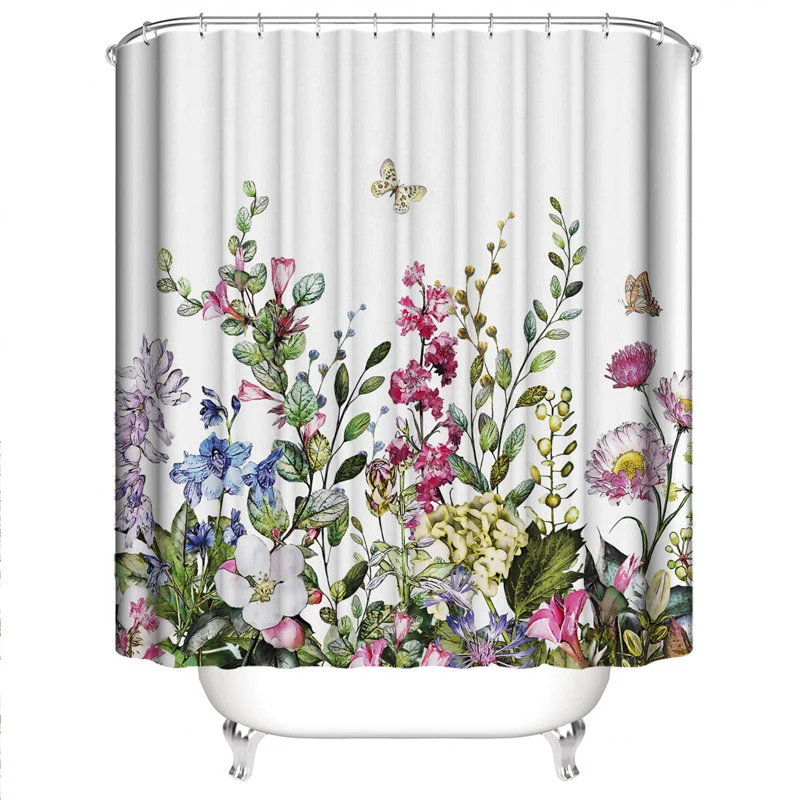Badezimmer-Ensemble mit botanischem Blattgrün-Motiv Skanto