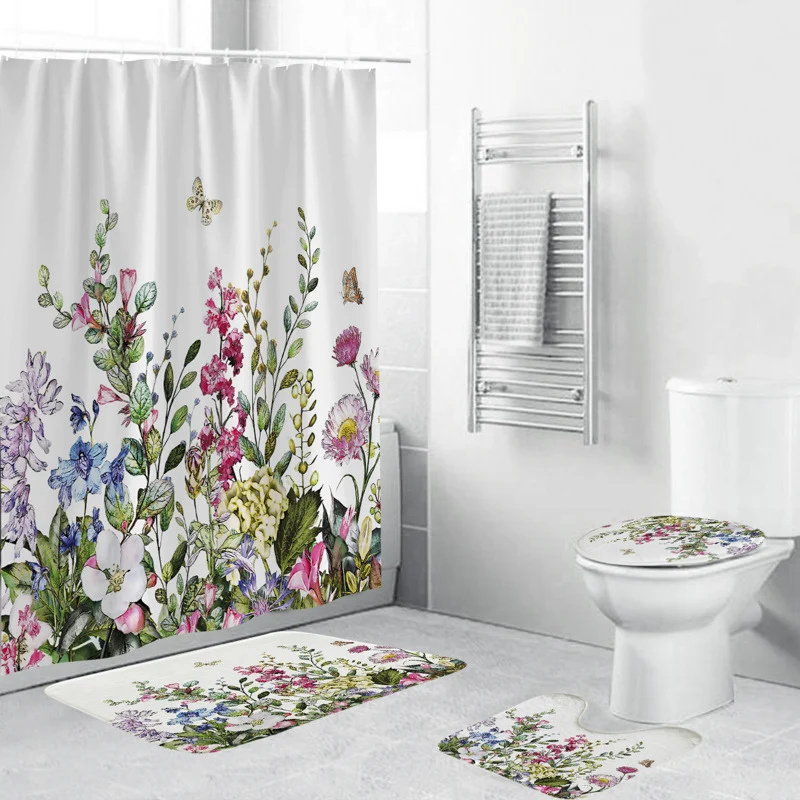 Badezimmer-Ensemble mit botanischem Blattgrün-Motiv Skanto