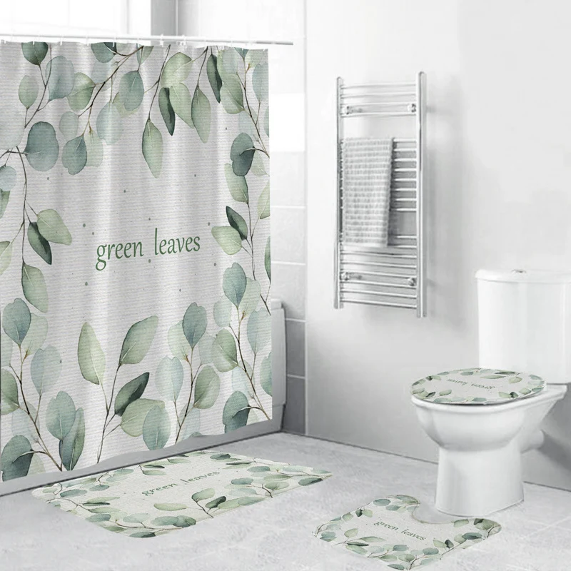 Badezimmer-Ensemble mit botanischem Blattgrün-Motiv Skanto