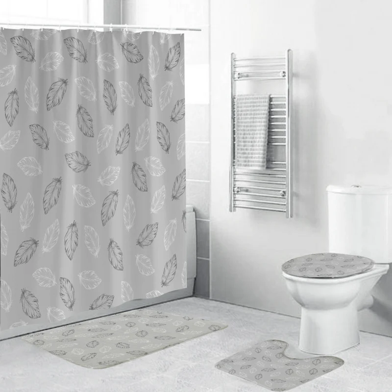 Badezimmer-Ensemble mit botanischem Blattgrün-Motiv Skanto