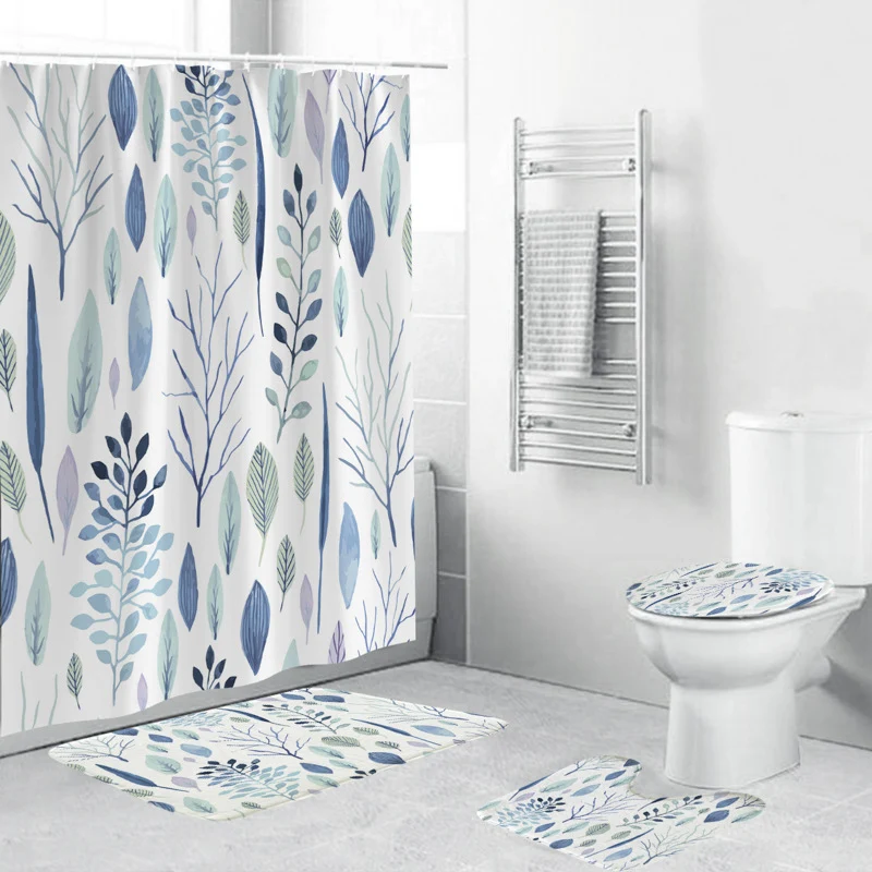 Badezimmer-Ensemble mit botanischem Blattgrün-Motiv Skanto