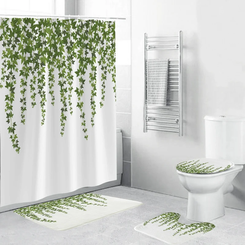 Badezimmer-Ensemble mit botanischem Blattgrün-Motiv Skanto