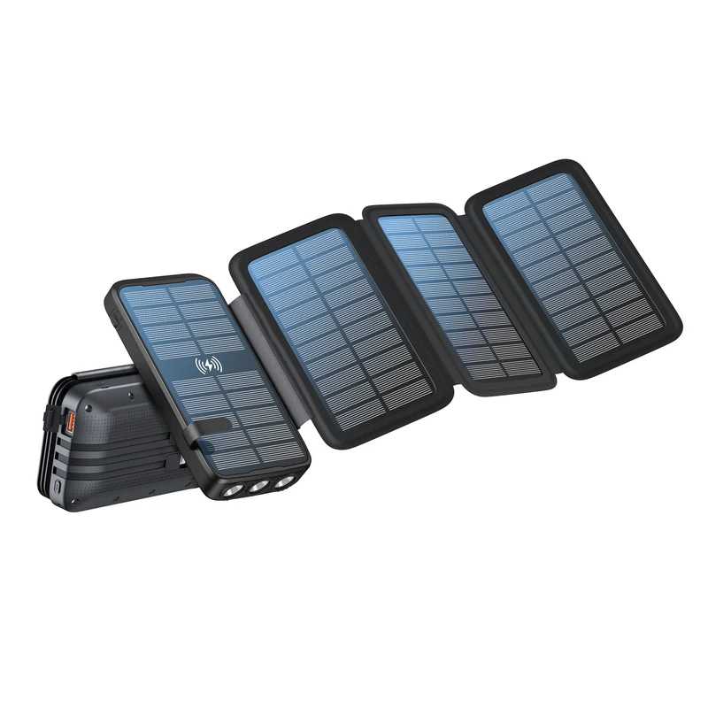 Tragbare Solar Powerbank mit kabelloser Ladefunktion und LED-Lampe Skanto
