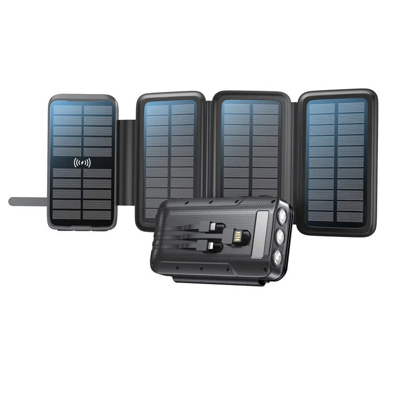 Tragbare Solar Powerbank mit kabelloser Ladefunktion und LED-Lampe Skanto
