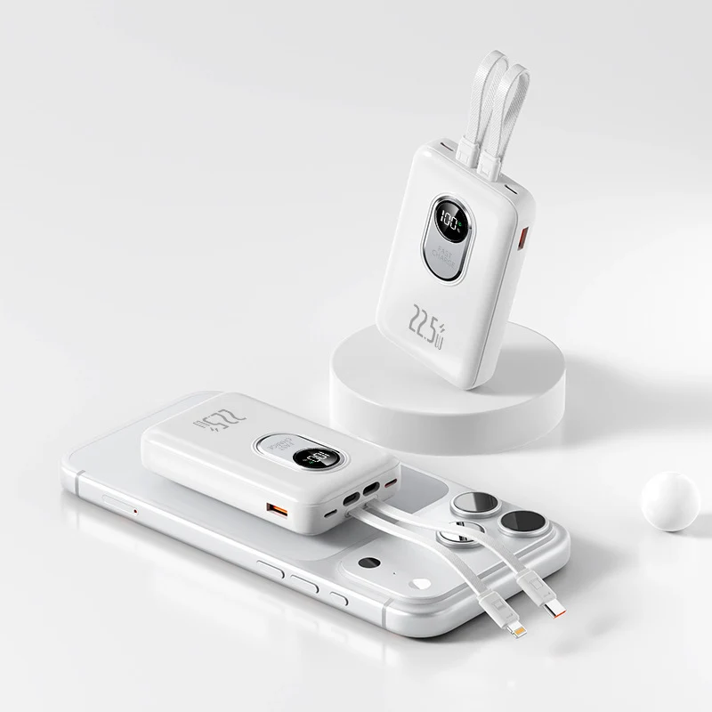 Powerbank mit Schnellladefunktion und integriertem Kabelsystem Skanto