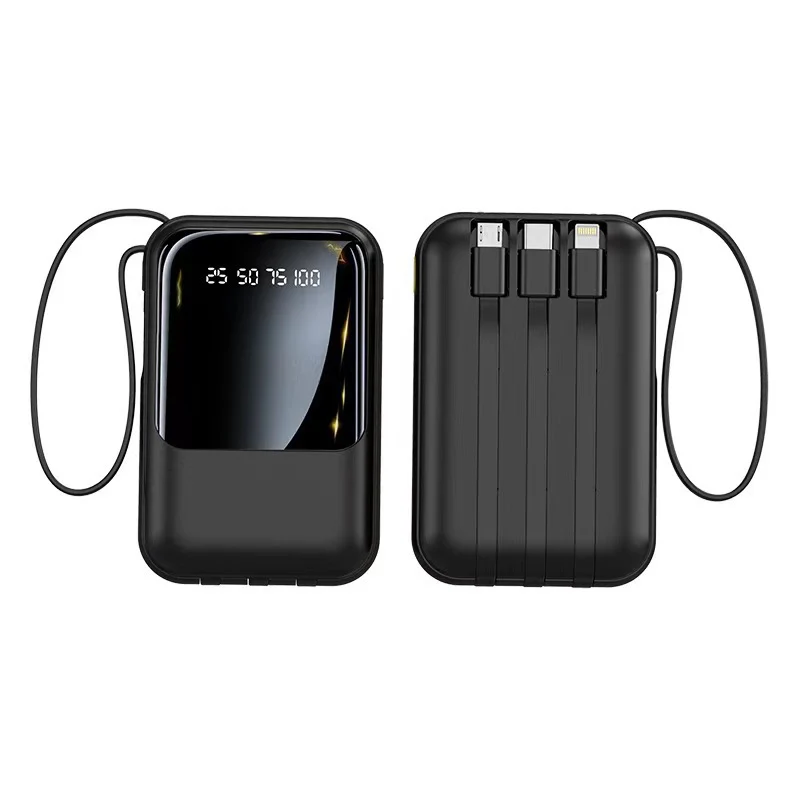 Kompakte Powerbank mit Digitalanzeige und integrierten Ladekabeln Skanto
