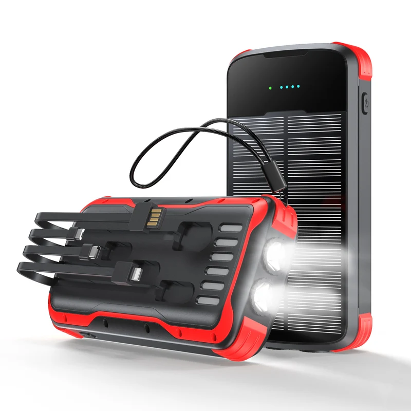 Multifunktionale Solar-Powerbank mit integriertem LED-Licht und mehreren Anschlüssen Skanto