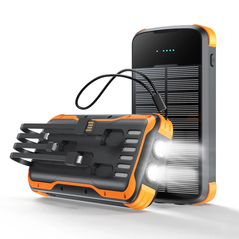 Multifunktionale Solar-Powerbank mit integriertem LED-Licht und mehreren Anschlüssen Skanto