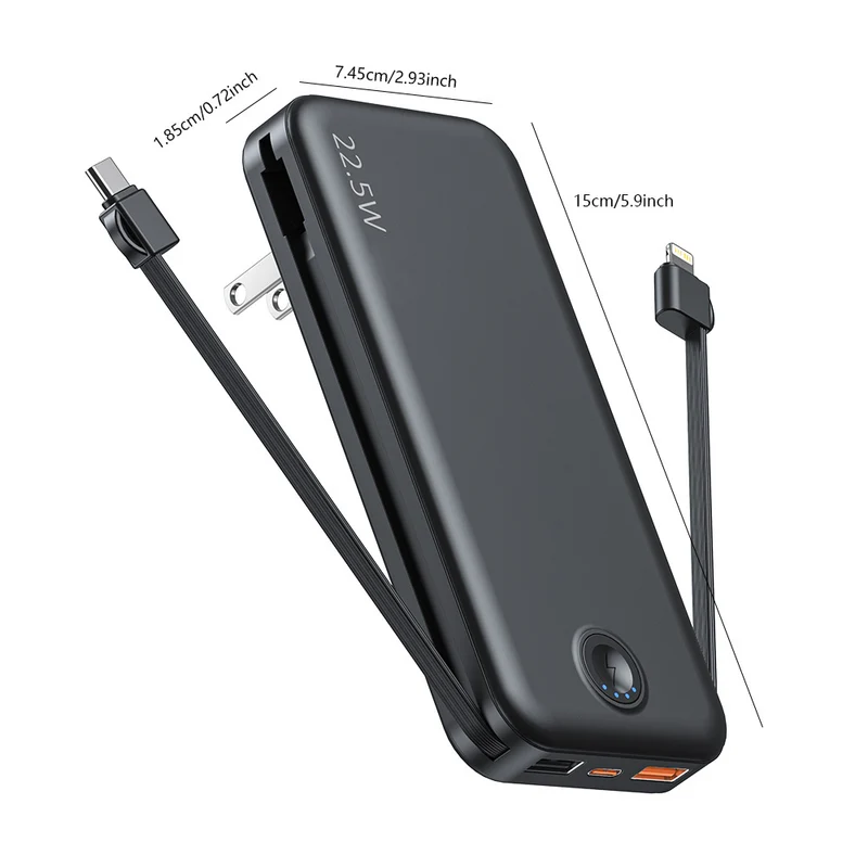 Powerbank mit integriertem Wandstecker und Dual-Ladefunktion Skanto