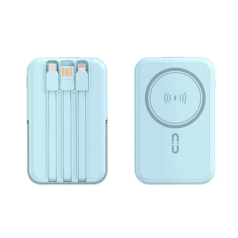 Powerbank mit integrierten Ladekabeln und kabelloser Ladefunktion Skanto
