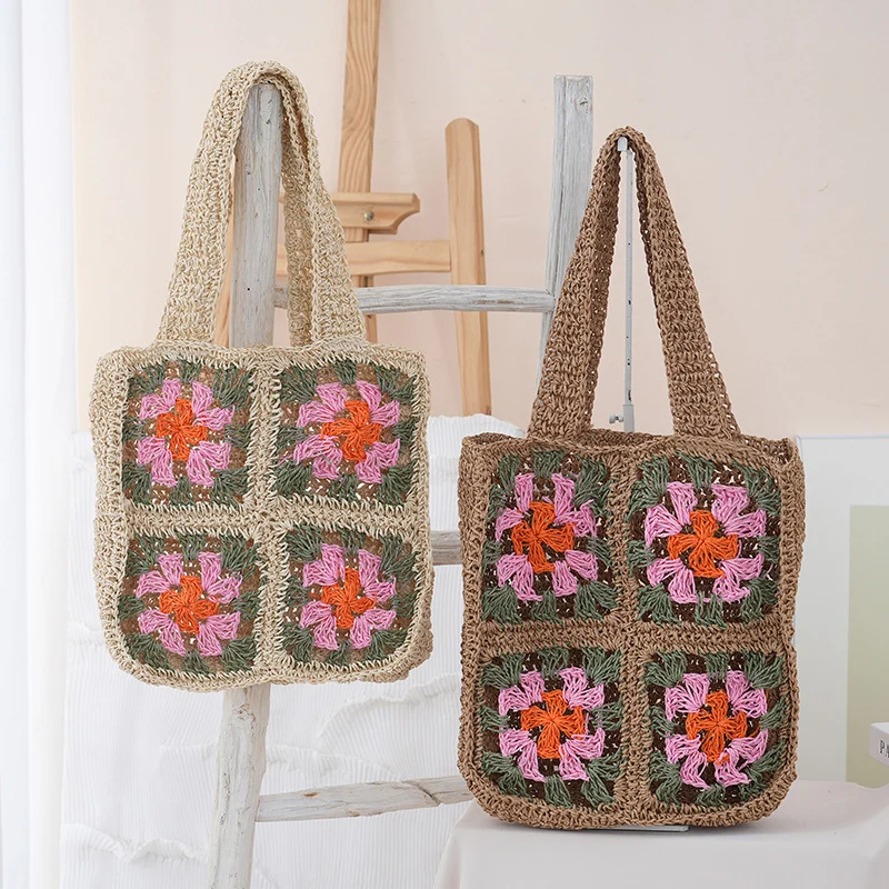 Handgemachte Häkeltasche mit Blumenmuster Skanto