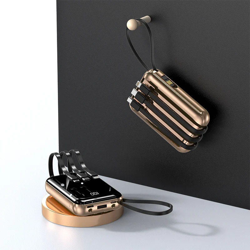 Tragbare Powerbank mit integrierten Ladekabeln und digitaler Ladeanzeige Skanto