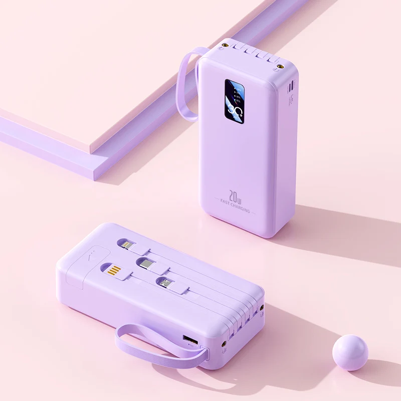 Tragbare Schnelllade-Powerbank mit integrierten Ladekabeln Skanto