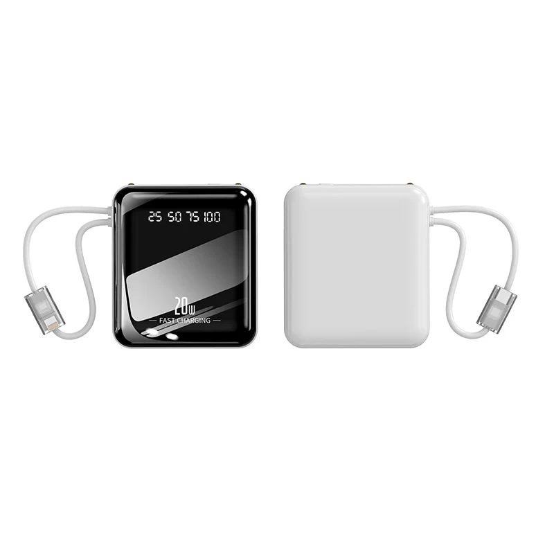 Tragbare Schnelllade-Powerbank mit integriertem Ladekabel und Digitalanzeige Skanto