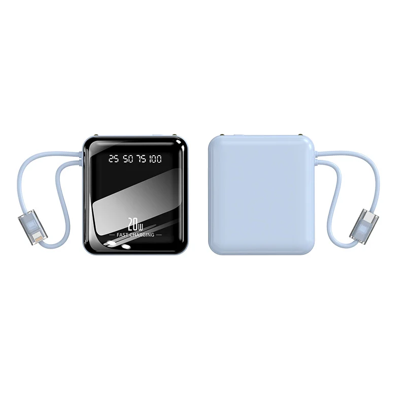 Tragbare Schnelllade-Powerbank mit integriertem Ladekabel und Digitalanzeige Skanto